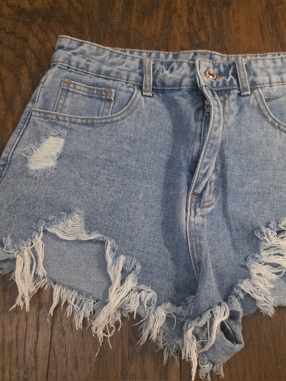 SHEIN Light Blue High-Waist Distressed Denim Shorts